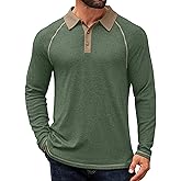COOFANDY Mens Long Sleeve Polo Shirts Casual Button Collared Shirts Raglan Golf T Shirt