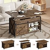 Vividwood Lift Top Coffee Table with Storage and Sliding Door, 4 in 1 Multi-Function Convertible Tea Table with Hidden Compar