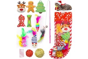 Auliand 12Pcs Christmas Stocking Cat Toys, Xmas Cat Toys Set with Catnip Plush Toy, Mice Feather Toys, Cat Wand, Pet Supplies for Kitten Toys Interactive Play Indoor Cats Christmas Decorations