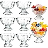 Ysglory 6 Sets Glass Ice Cream Bowl 5oz Glass Dessert Cups Elegant Footed Tulip Sundae Parfait Glasses Bowls for Sundae, Fruit, Ice Cream, Pudding, Small Snacks, Condiment