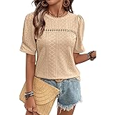 Dokotoo Women's Hollow Out Lace Crewneck Short Sleeve Tops Breathable Summer Casual Beach T-Shirt Vacation Blouses