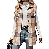 Mansy Womens Fall Flannel Plaid Outerwear Vest Casual Lapels Button Down Shirt Fashion Sleeveless Jacket Cardigan Coat