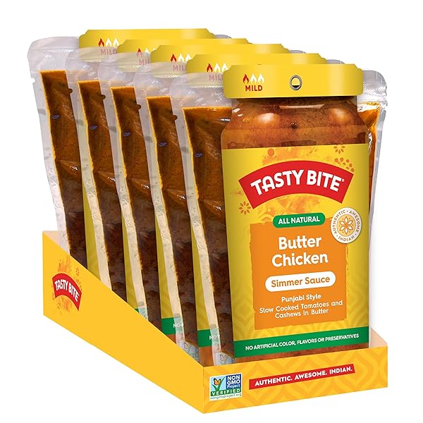 TASTY BITE PUNJABI STYLE BUTTER CHICKEN SIMMER SAUCE, 7-OUNCE 5-PACK, 3-4 SERVINGS, VEGETARIAN, TOMATOES & CASHEWS IN BUTTER