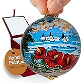 Hawaiian Beach Life Collectible Hawaiian Ornament Hand-Painted Glass with Gift Box NB/H