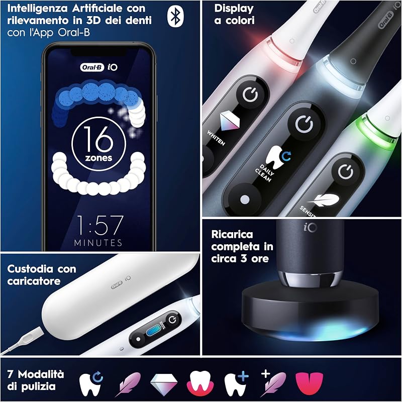 iO 9 Spazzolino Elettrico Ricaricabile, 1 Testine di Ricambio, Blu