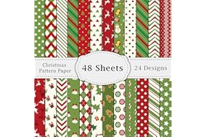 Lonfliness 48PCS Christmas Scrapbook Paper 12x12in Xmas Scrapbook Specialty Papers 24 Styles Red Green Merry Christmas Decorative Paper Folded Flat DIY Card Making Photo Album Journal Craft Decoration