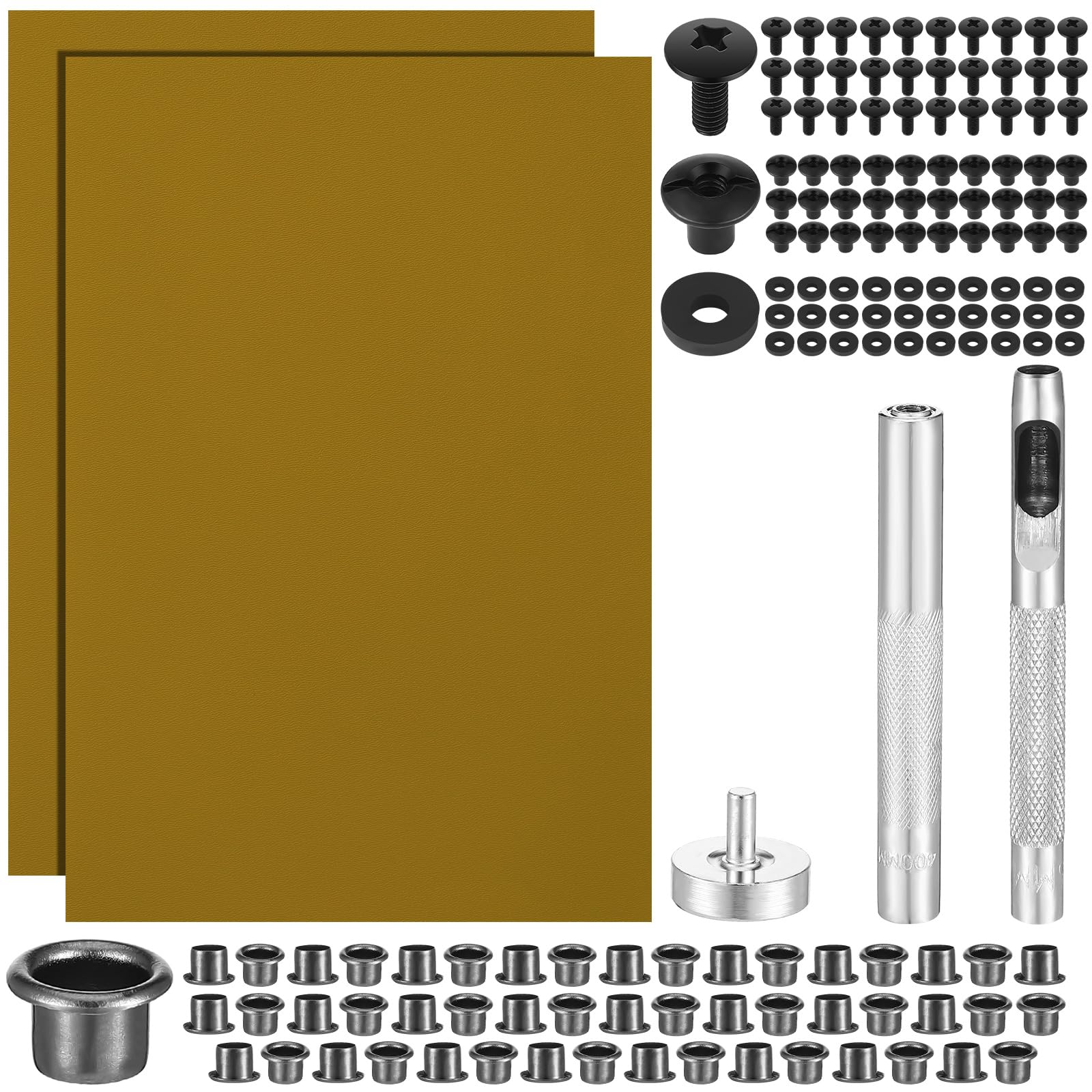 Photo 1 of Lanties 145 Pcs DIY Holster Kit Include Eyelet Hand Setter Eyelet Combo Thermoform Sheet Cross Recessed Screw Head Open Slotted Fastener Rubber Washer for Making Knife Sheath Keel (Desert Color)