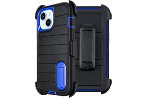 Yowtrey for Phone case iPhone 13 Case with Belt Clip, Heavy Duty Military Grade Drop iPhone13 Protective Case, Shockproof Defender Cover for iPhone 13 Cases 6.1 inch (Black+Blue)