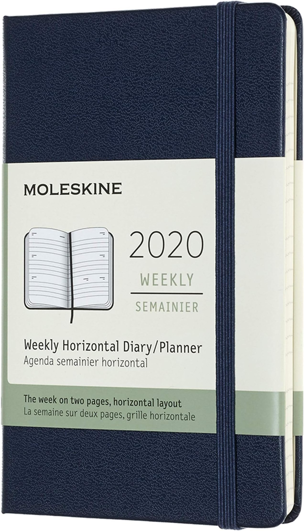 Moleskine 12 Months Agenda Weekly Horizontal 2020, Hard Cover and Elastic Closure, Sapphire Blue Color, Pocket 9 x 14 cm, 144 Pages
