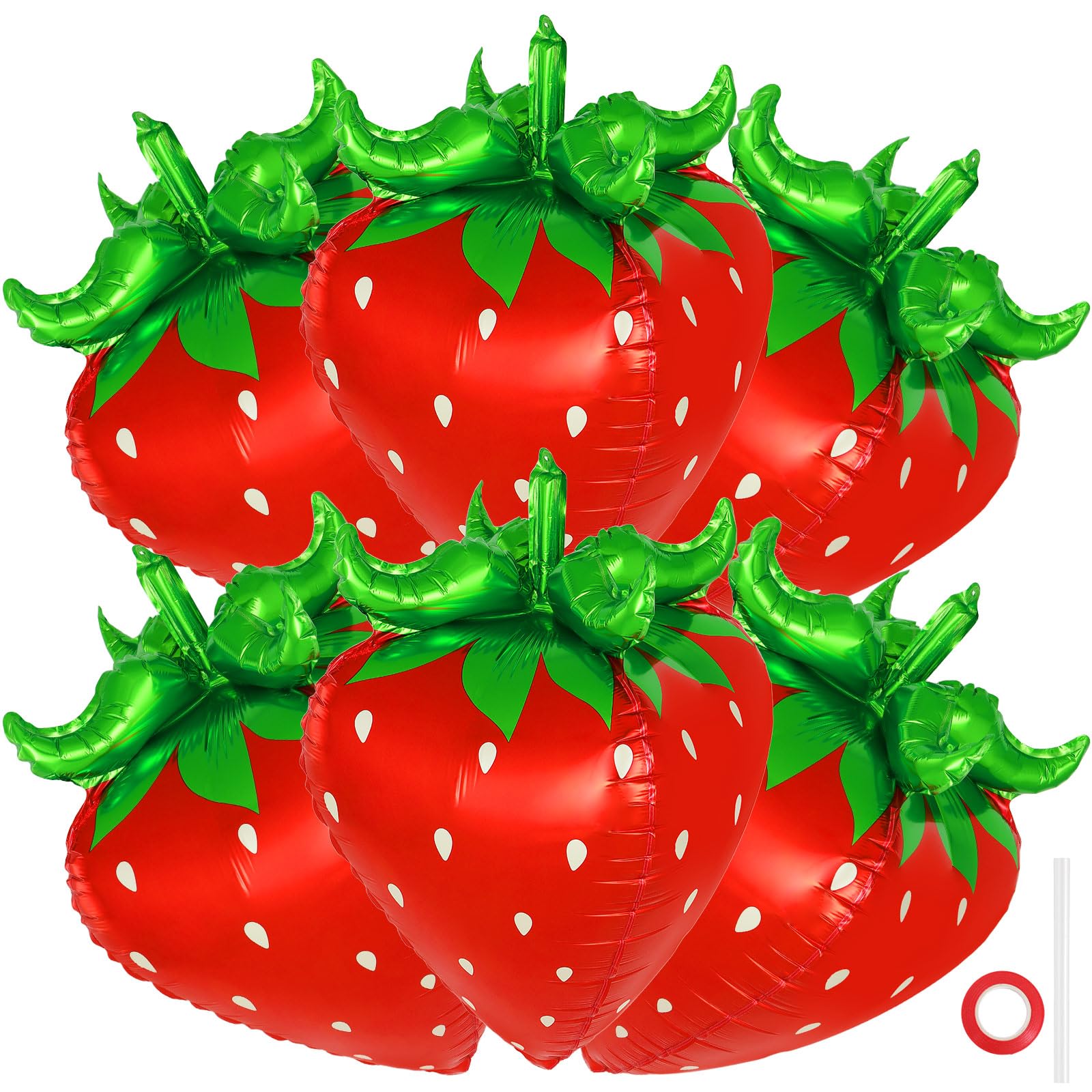 Photo 1 of 6 Pcs Strawberry Balloons, 4D Sweet Fruit Balloons for Birthday Party Decorations, Strawberry Foil Balloon for Strawberry Themed Party Baby Shower Gender Reveal (6 Pcs Red 4D)