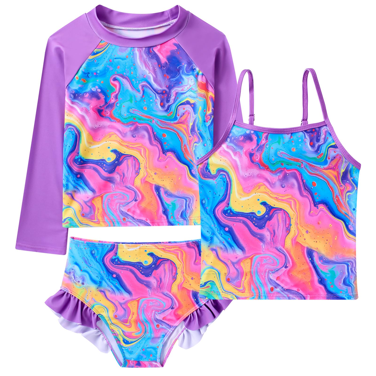 Photo 1 of *MISSING BOTTOMS* swimsobo Girl Rashguard Swimsuit for Kids Size 5-6 Years Purple Tankini Sets Sun Protect Bathing Suit 3 Pieces Long Sleeve Child Swimwear