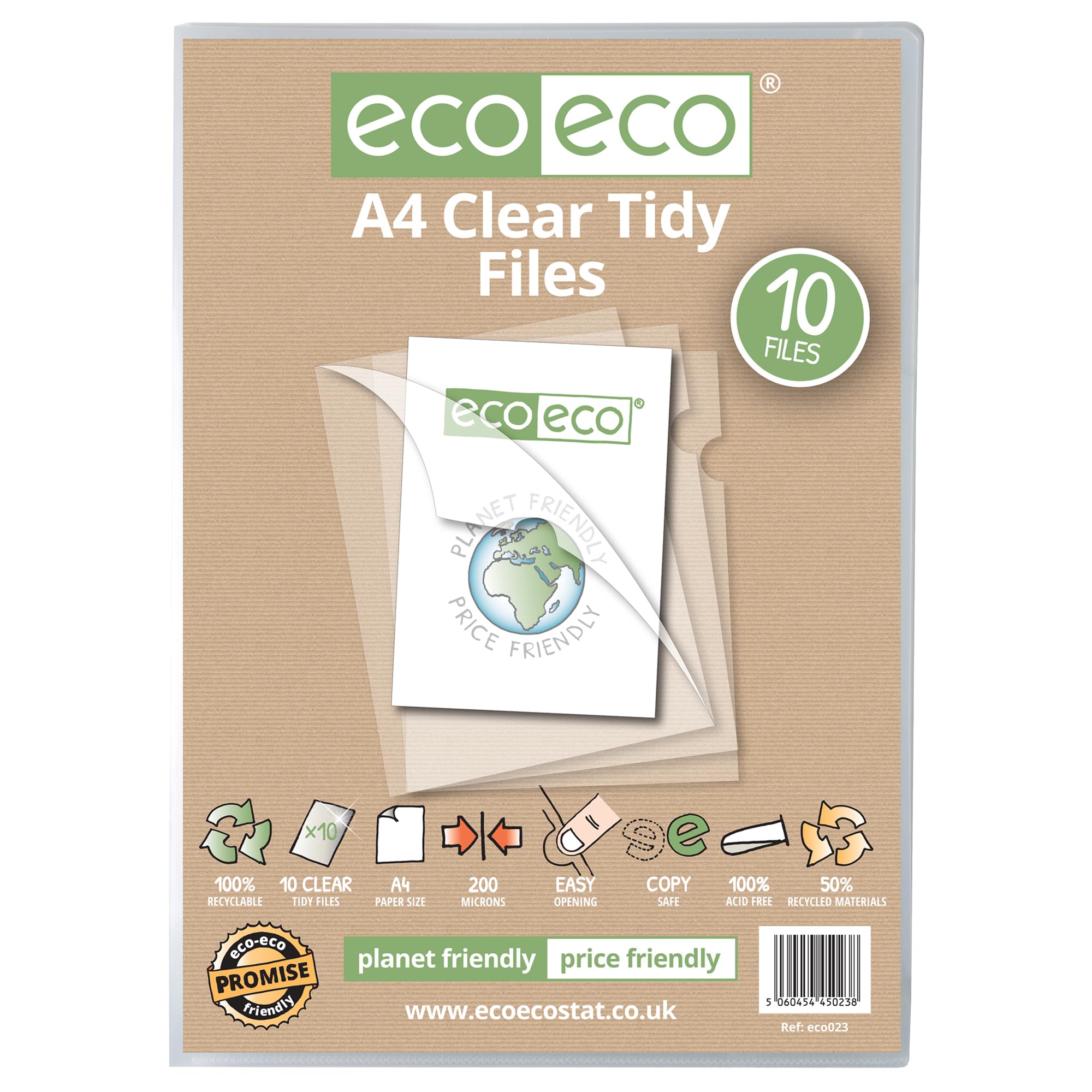 eco-eco A4 50% Recycled Bag 10 Tidy Files, eco023