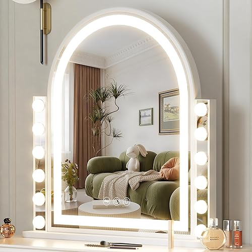 Hansong Vanity Mirror with Lights Arched LED Makeup Mirror with 12 Dimmable Bulbs Smart Touch Control 3 Modes Light for Dressing Room