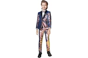 Marvelous World Boys 4-Piece Stylish Formal Tuxedo Suit Set, Suit Jacket, Pants, Vest, and Bow Tie