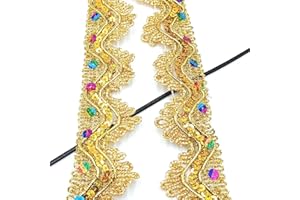 YOOGCORETT 5 Yards Gold Sequin Ribbon Lace Trim Glitter Metallic Flat Sequin for Sewing Dress Costume Embellishments Headband and Crafts - Width 1.5" Inch (Inelastic)