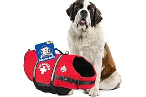 Paws Aboard Dog Life Jacket - Swimming Vest for Dogs, Adjustable, Reflective, Comfortable, Multiple Colors, Patterns, XX-Small to Extra Large Dog Swim Vest with Handle (Red, X-Large)