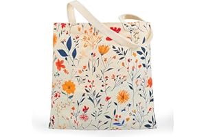 Laeroneth Floral Canvas Tote Bags for Women - Reusable Tote Shoulder Bag Casual Bag for Vacation, Shopping, Work, Gym