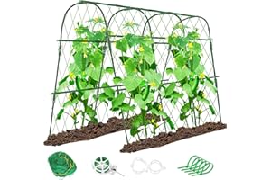 Cucumber Trellis for Climbing Plants Outdoor,U-Shape Garden Trellis for Raised Beds with Climbing Net,63x47inch Metal Arch Ve