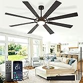BvenuBigLite Large Ceiling Fans with Lights: Modern 72 Inch 8 Blade Outdoor Ceiling Fan with Remote APP Control - Dimmable Black Big Fan Light Indoor Reversible 6 Speed Quiet DC Motor