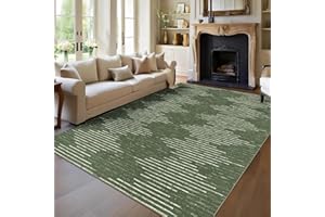 GarveeHome 8x10 Bedroom Rug Machine Washable Throw Floor Cover Modern Striped Carpets Contemporary Green Area Rug for Living 