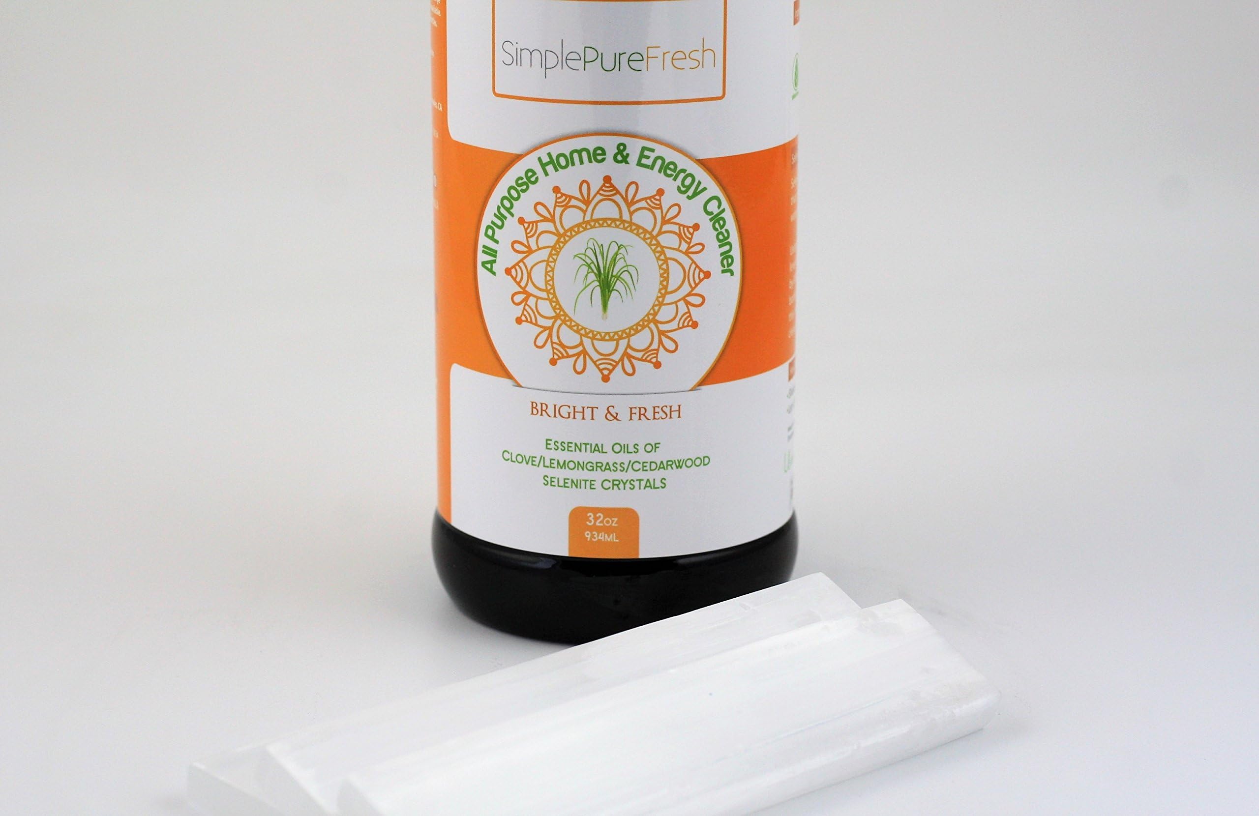 SIMPLE-PURE-FRESH All Purpose Natural Home & Energy Cleaner | 32 oz | Kitchen, Bathroom, Floor | Essential Oils, Selenite Crystal Mineral (Bright & Fresh (Clove Lemongrass Cedarwood))