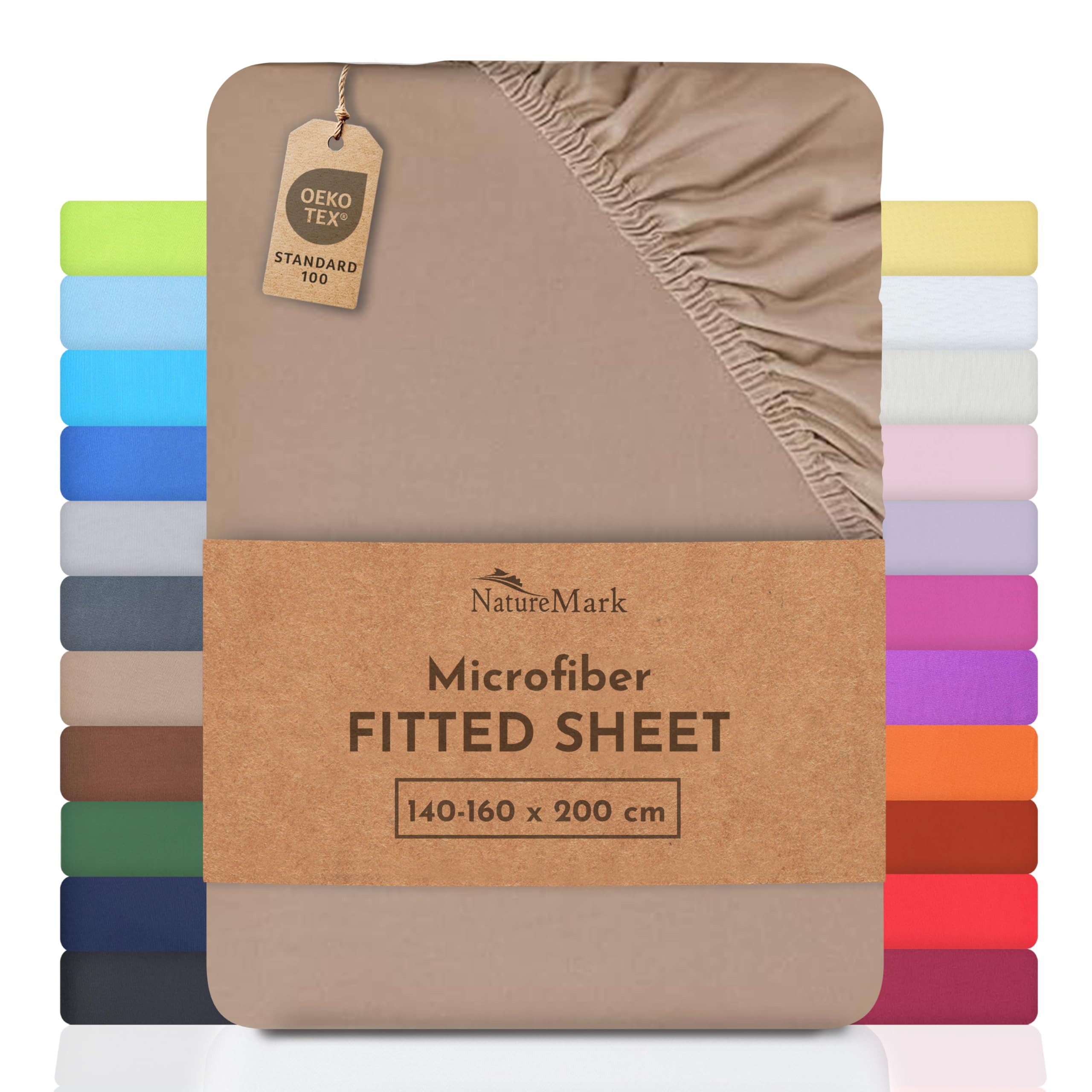 NatureMark Microfiber Fitted Sheet – Soft, Breathable & Comfortable – With Elastic Band – 140 x 200 cm – Sand/Beige — image 1