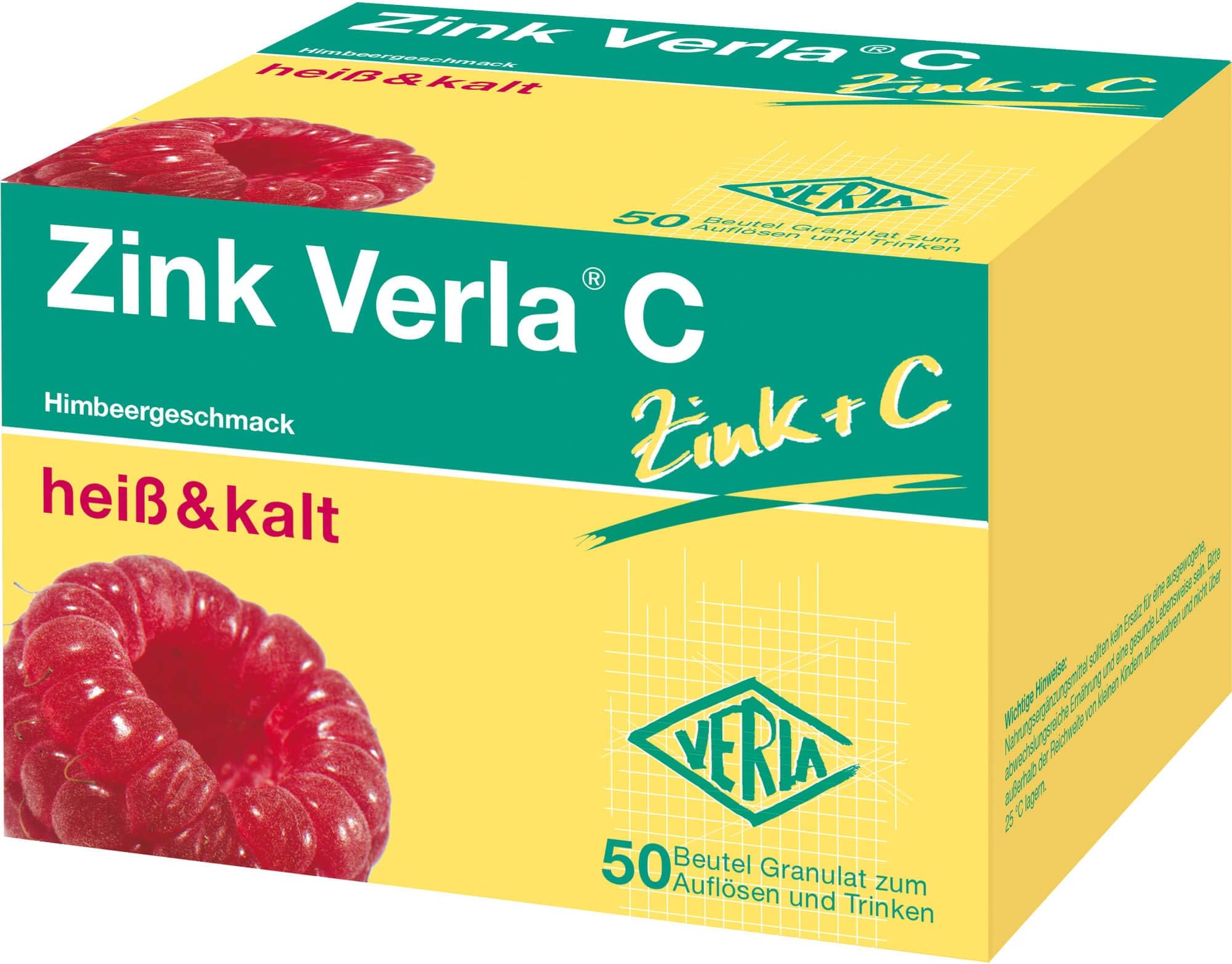 Zink Verla C Himbeer-Geschmack heiß & Kalt Granulat, 50 pcs. Sachets