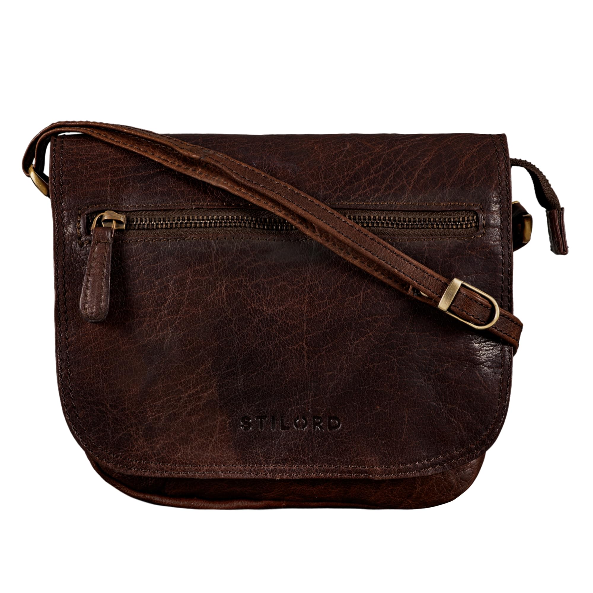 STILORD 'Elsa' Handbag leather small women satchel shoulder bag vintage crossbody for evening and party in genuine leather, Colour:tisco - brown, size: