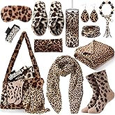 Shyyween 12 Pcs Cheetah Print Gifts for Women Leopard Blanket Wrap Scarf Tumbler Socks Shoulder Bag Slippers Earrings Eye Mask Hair Clip Headband Bracelet Keychain for Birthday Thanksgiving Christmas