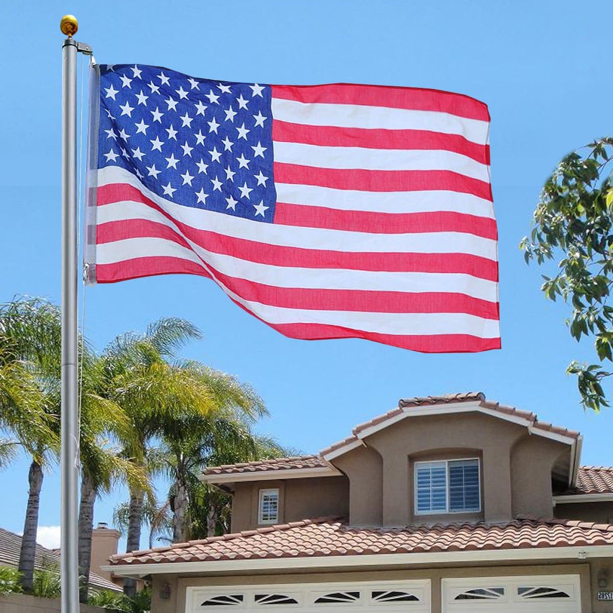25 Ft Aluminum Sectional Flag Pole Set with 3'x5' Us Flag
