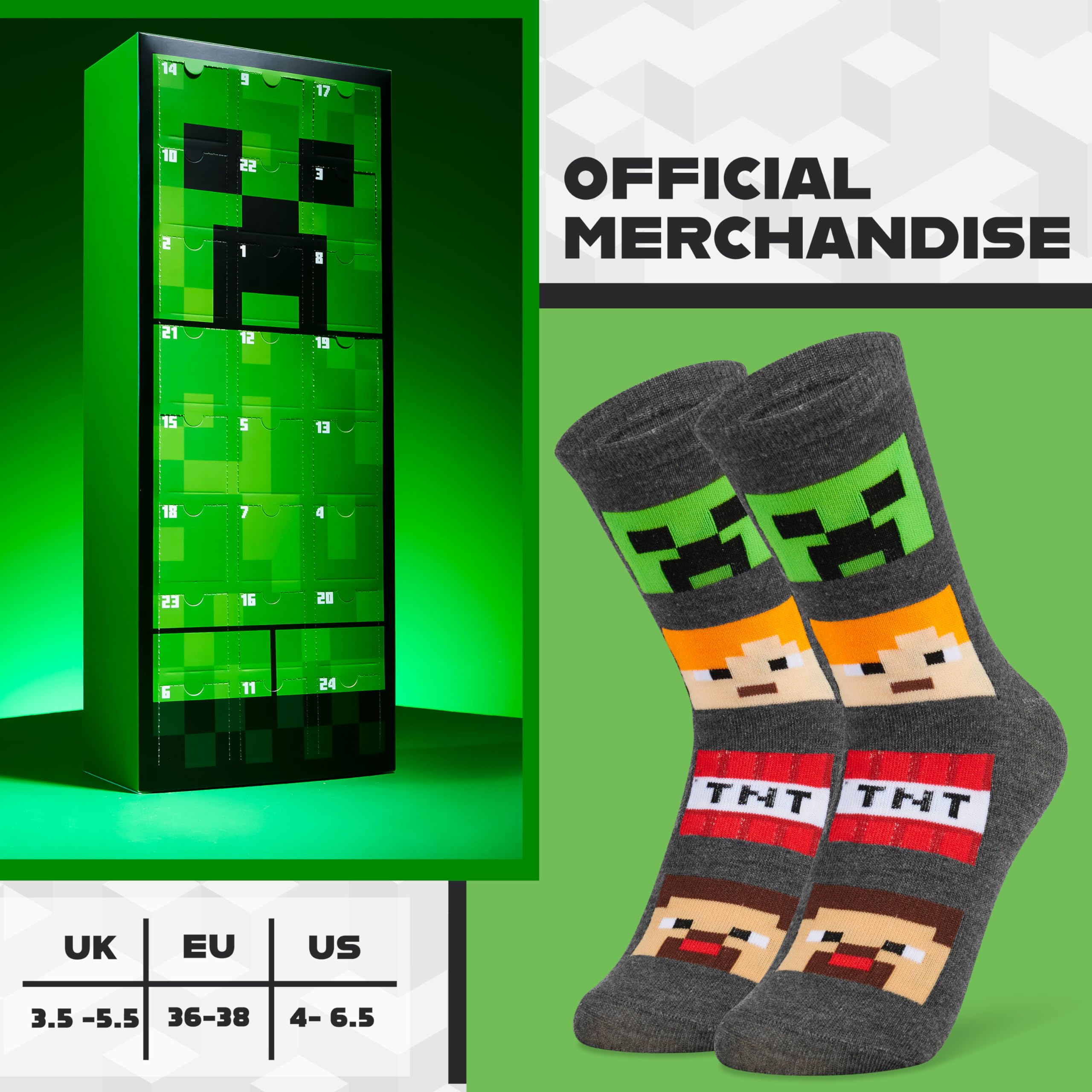 Minecraft 24 Pcs Socks Advent Calendar 2025 for Kids Teens Calf Boys Socks Christmas Countdown Calendar Creeper TNT Xmas Surprise Gifts for Gamers