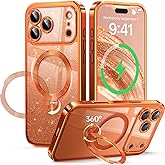 Offical Cosmic Orange for iPhone 17 Pro Case with 360 Spin Stand [DIY Glitter Cardstock] [Fit for MagSafe] [16FT Military Protection] Polished for iPhone 17 Pro Case with Stand 6.3'', Cosmic Orange