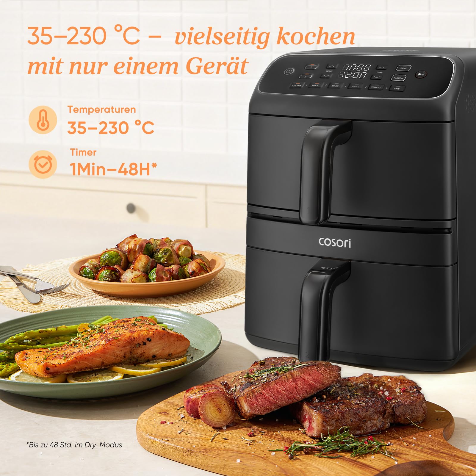 COSORI Airfryer | Turbo Tower Compact | Heißluftfritteuse 2 Kammern Keramikbeschichtung | 8,6L Double Stack mit mehreren Lüfterstufen | 2700W| Schwarz | DC861 8