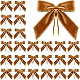 Artmag 24 Pcs Velvet Christmas Bows for Christmas Decoration, Wreath, Garland, Gift Wrapping, Wedding, Party, Twist Tie Bows for Home Decor (Width of 1", 3.5 x 3.5 inch, Camel)