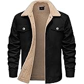 LMHCISO Men's Sherpa Jacket Fleece Lined Cotton Winter Cargo Coat Thick Thermal Warm Trucker Jacket with Multi Pockets
