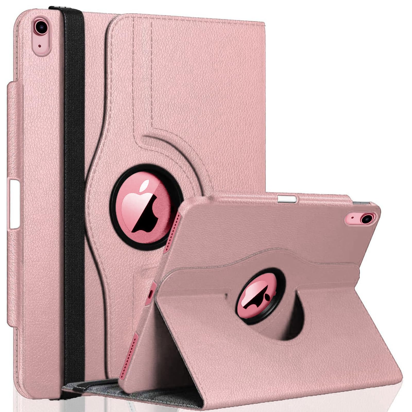 GALTD for iPad A16 Case, 11th Generation 11inch/iPad 10th Generation Case 10.9" (2025-2022) Auto Wake/Sleep Cover with Pencil Holder & Elastic Band, Multi-Angle Stand, 360 Rotating Smart, Rose Gold