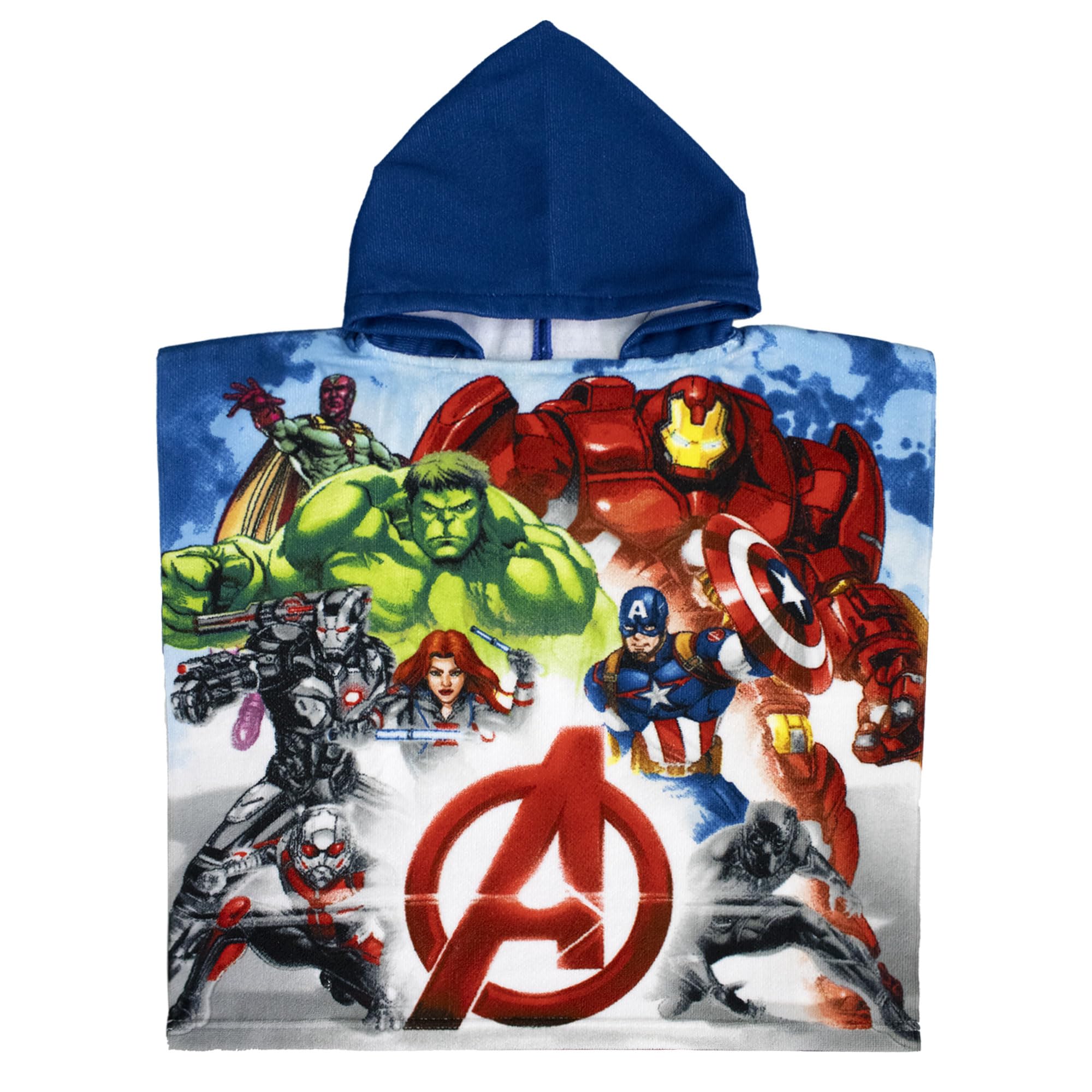 SC.GLOBAL LICENCE S.R.L. Official Avengers Poncho Towel, Kids/Medium, Unisex, Azure, Multicolour, 55cm x 110cm (21.6" x 43.3" inches), Boys, Superhero Fans, Kids
