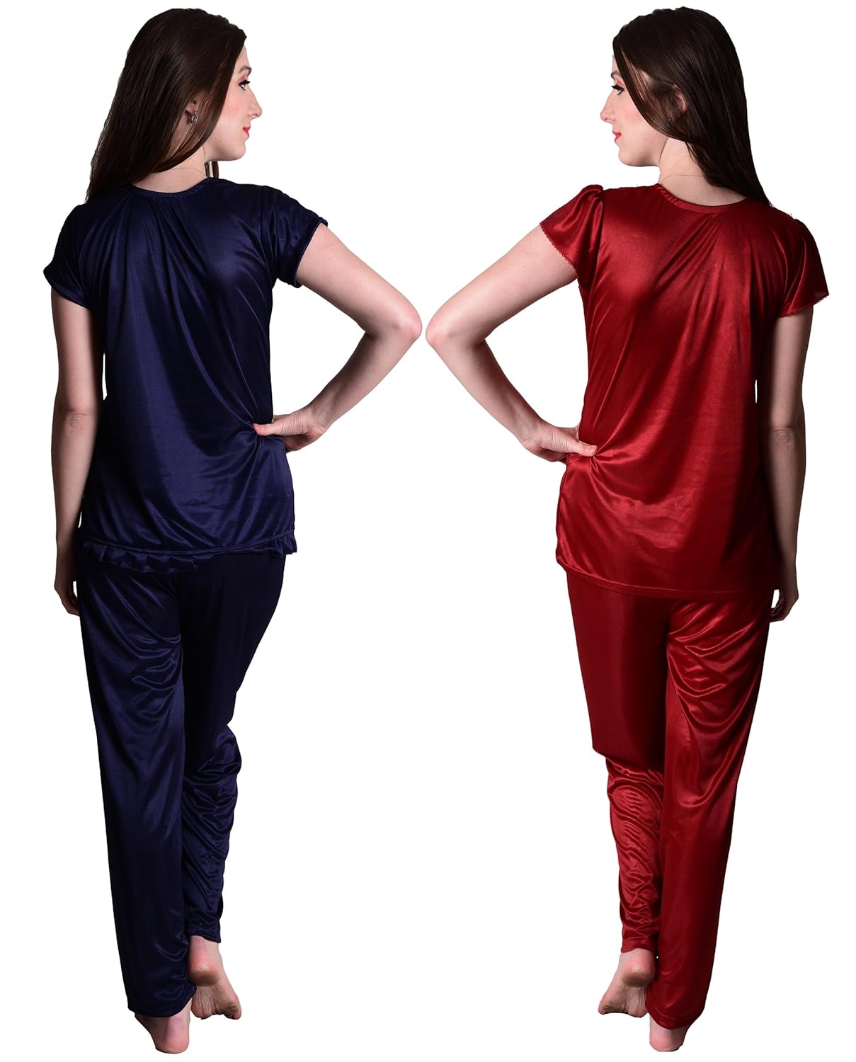 senslife solid satin nightwear sleepwear combo set of nightsuit (pack of 2)