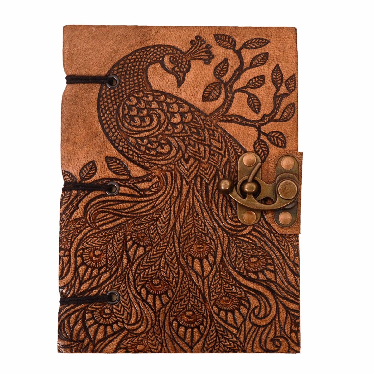 Purpledip Leather Diary (Journal Notebook) 'Jungle Beauty': Naturally Treated Paper Encased In Embossed Peacock Cover For Corporate Gift Or Personal Memoir (11101)