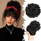 Sirenwaver Messy Bun Hair Piece 10 Inch Curly Bun Hair Pieces for Women | Natural Color, 80g Elastic Loose Curly Bun Hair Hairpiece, Synthetic Drawstring Ponytail Extensions for Women Daily Use