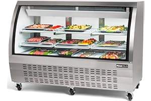 PEAKCOLD Stainless Steel Curved Glass Deli Case; Meat or Seafood Display Showcase; 64" W