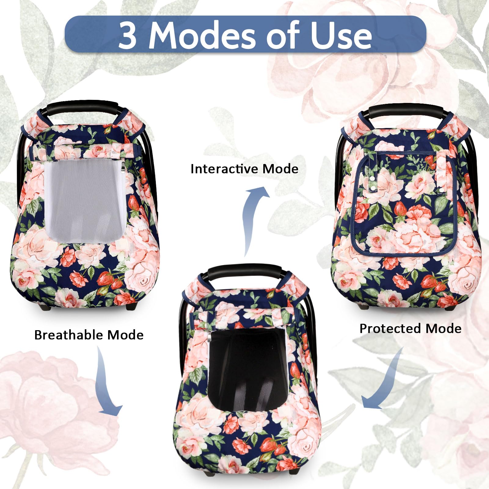 Winter Carseat Cover Girls, Baby Car Seat Covers with Peep Window and Breathable Mesh, Cozy & Warm Cover, Mink Infant Car Seat Canopy, Floral