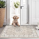 Washable 2x3 Entryway Area Rug - Neutral Kitchen Rug Runner Vintage Soft Floor Mat Non Slip Indoor Farmhouse Carpet for Bathroom Living Room Bedroom (2 X 3, Beige)