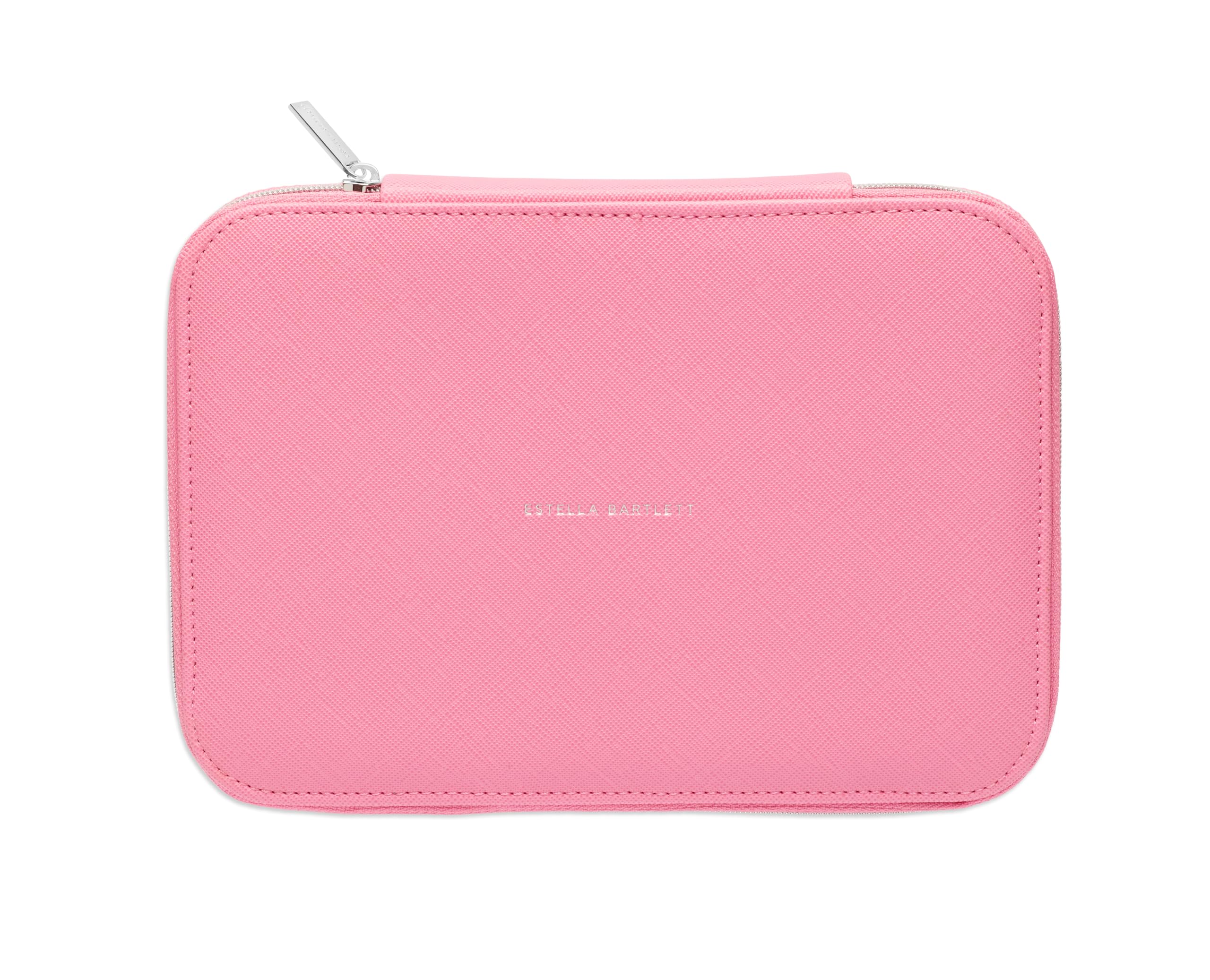 Estella Bartlett Pink Faux Leather Saffiano Book-Shaped Jewellery Box – Travel Jewellery Organiser with Ring, Earring & Necklace Compartments