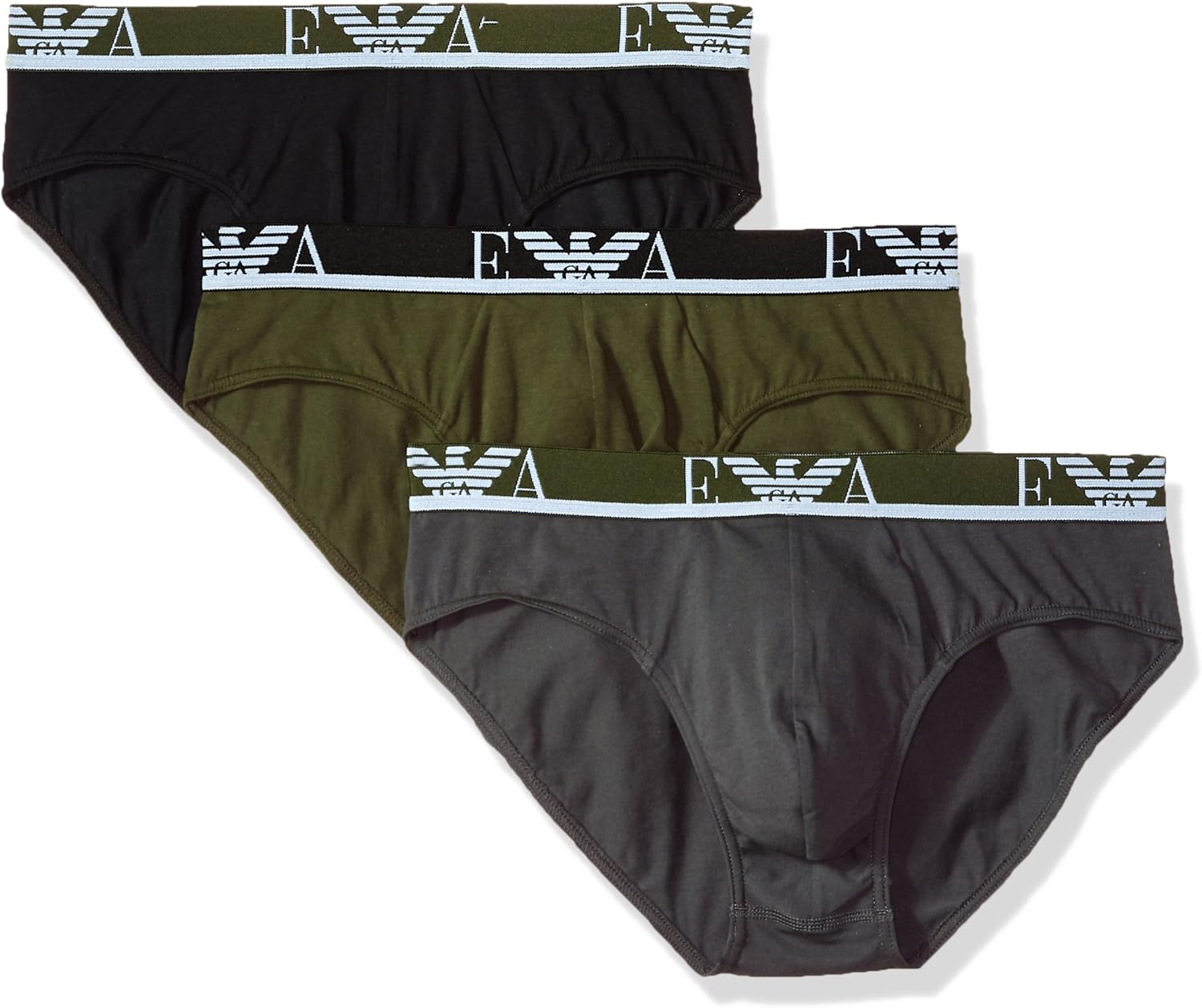 Emporio Armani Men's Stretch Cotton Ea 3 Pack Brief, Smoke/Military