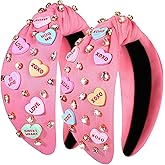 Mokkia Valentine's Day Conversation Heart Headband - Red & Pink Rhinestone Knotted Headband Gifts