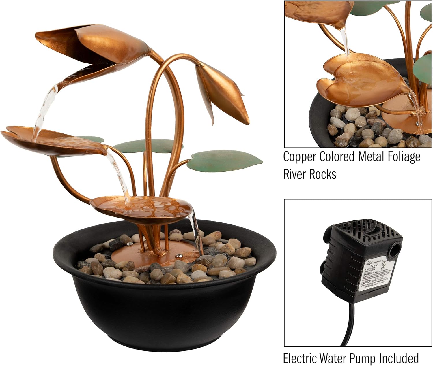 Pure Garden 50-LG5061 Tabletop Fountain-10.5” Cascading Water Over Metal Flowers and Leaves, Electric Pump, Soothing Indoor Waterfall for Home Décor, 10.5 inches : Garden & Outdoor