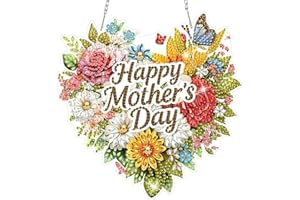 MEIYUDA Mother's Day Diamond Painting Hanging Kits, DIY Happy Mother's Day Diamond Art Kits Pendant for Adults, Crystal Art W