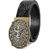 SANSTHS Western Cowboy Ratchet Belts for Men Women Leather Cowboy Belt with Automatic Western Buckle for Christmas Gifts