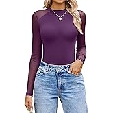 Avidlove Women Long Sleeve Bodysuit Crew Neck Body Suits Mesh One Piece Leotards Shirt Going Out Bodysuit Tops